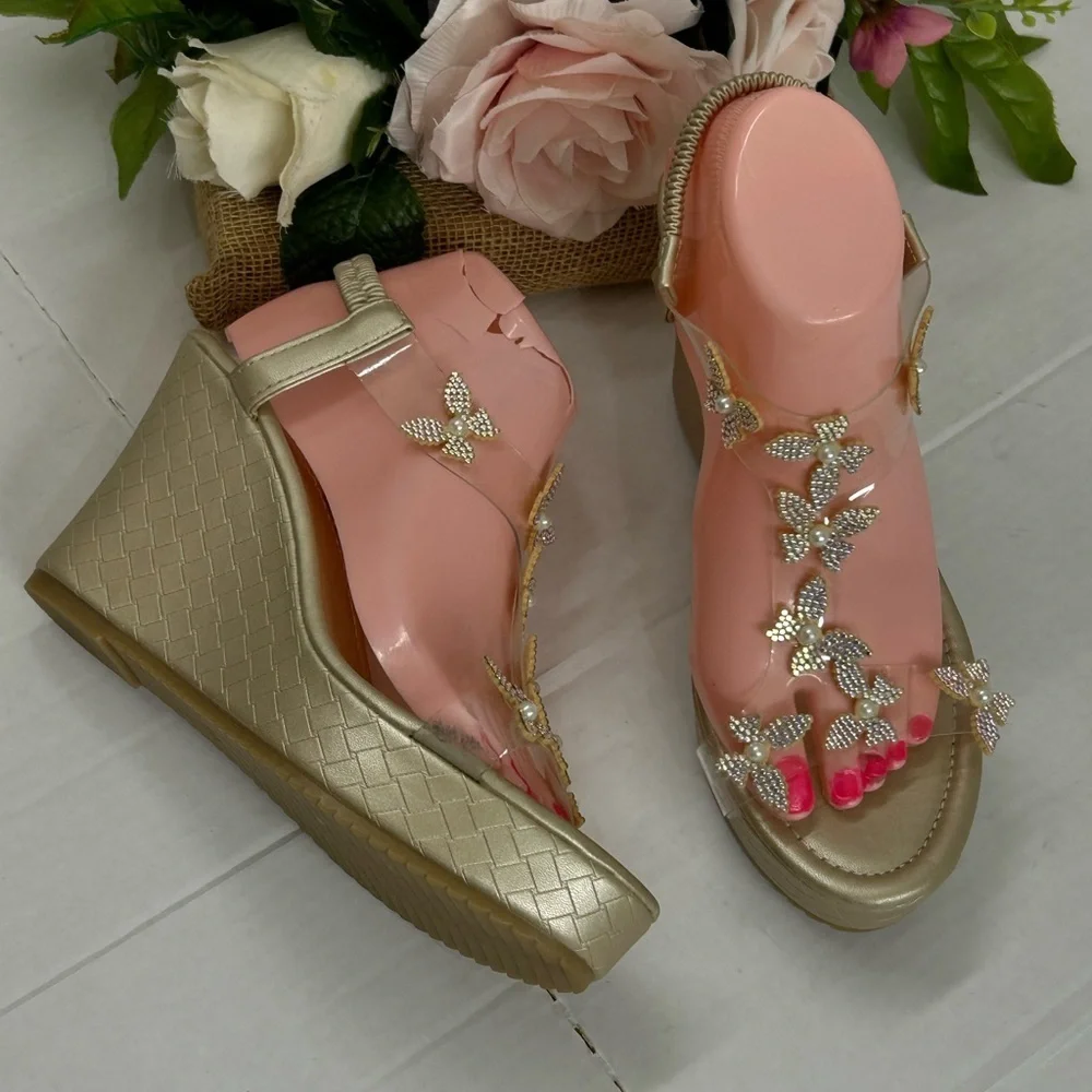 Elegant Gold Butterfly Embellished Sandals